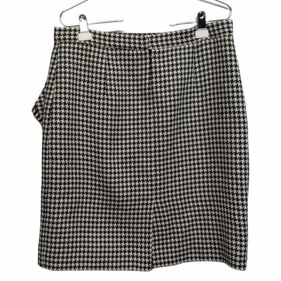 Tahari Skirt Women Size 12 Fringe Gathered Houndstooth Lined Short Black & White - Picture 2 of 11